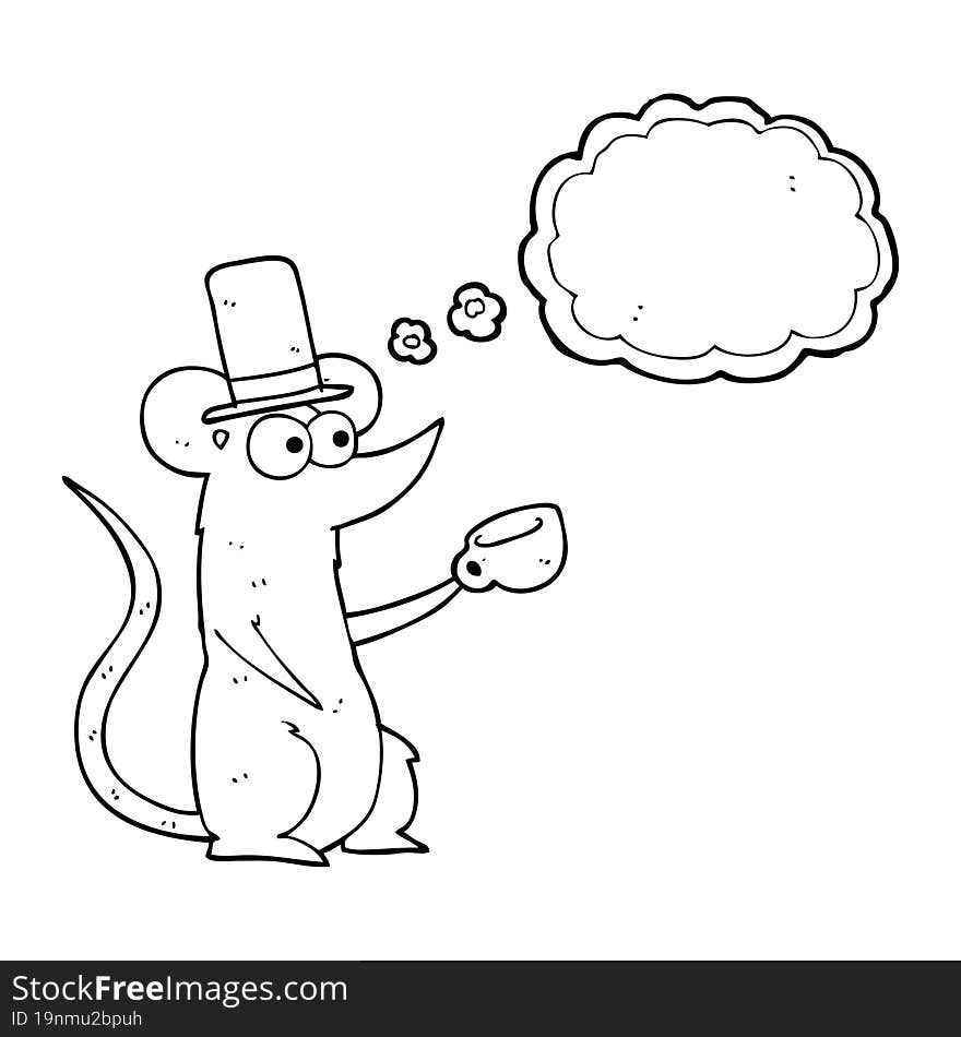 thought bubble cartoon mouse with cup and top hat