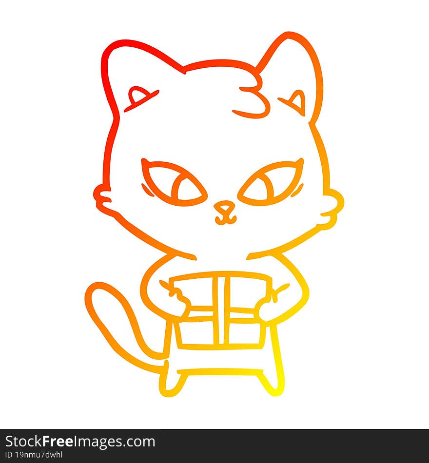 Warm Gradient Line Drawing Cute Cartoon Cat