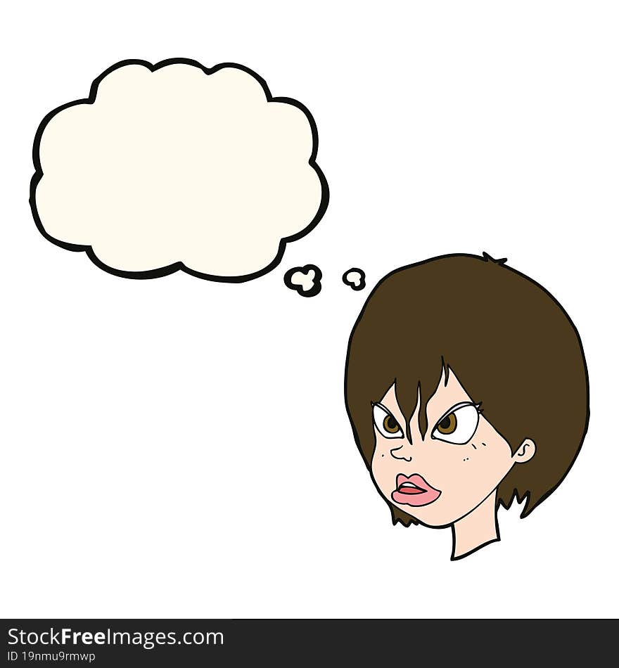 cartoon annoyed woman with thought bubble