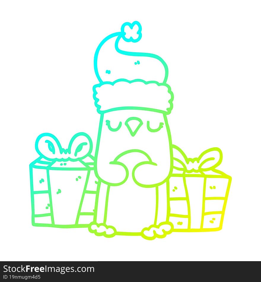 cold gradient line drawing cute christmas penguin