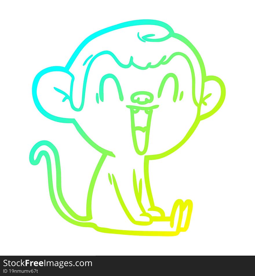 cold gradient line drawing of a cartoon laughing monkey