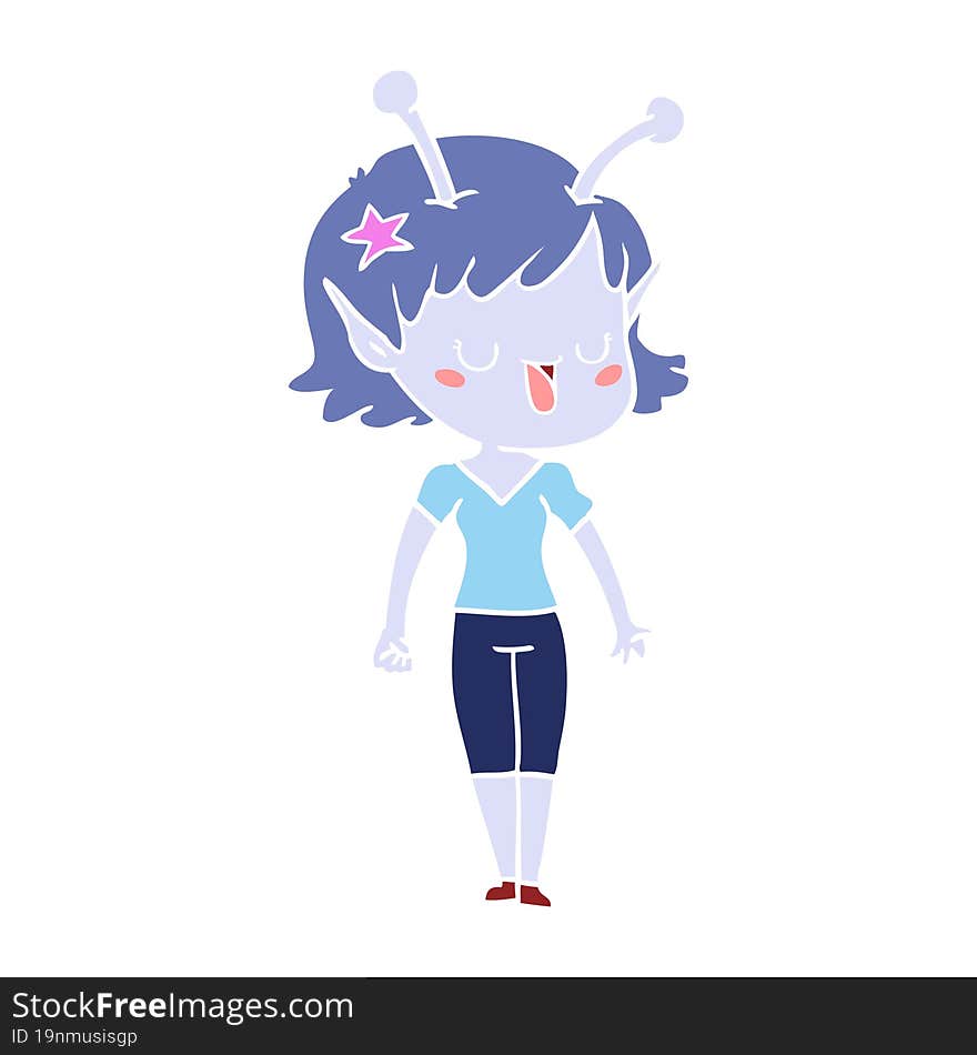 happy alien girl flat color style cartoon