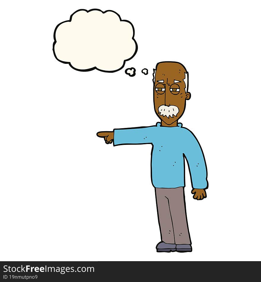 Cartoon Old Man Gesturing Get Out! With Thought Bubble