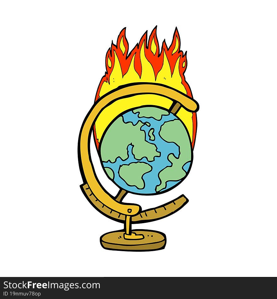 cartoon burning globe