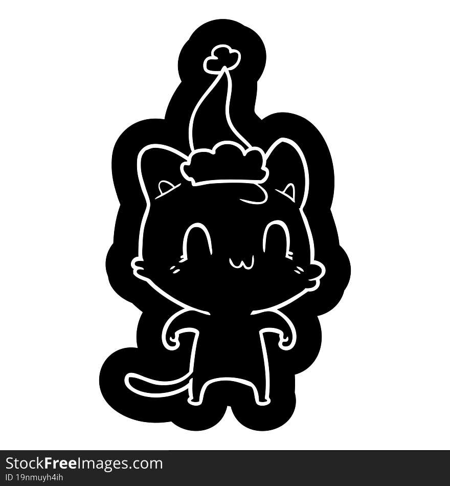 cartoon icon of a happy cat wearing santa hat