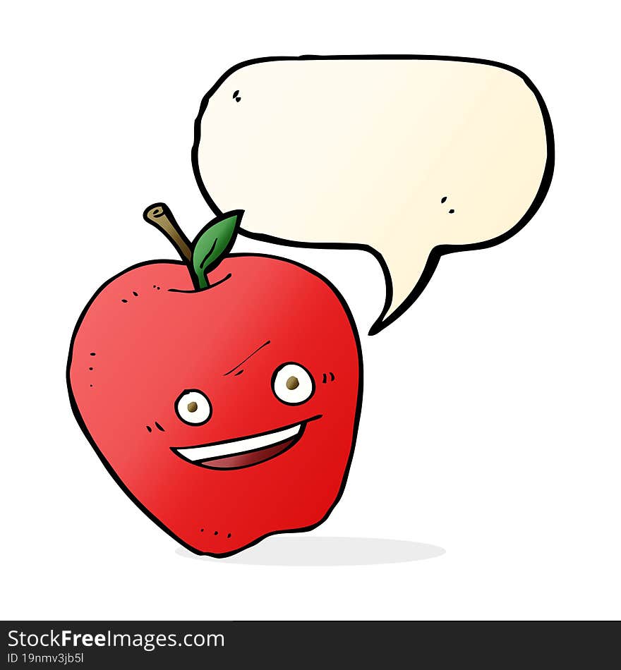 cartoon happy apple with speech bubble