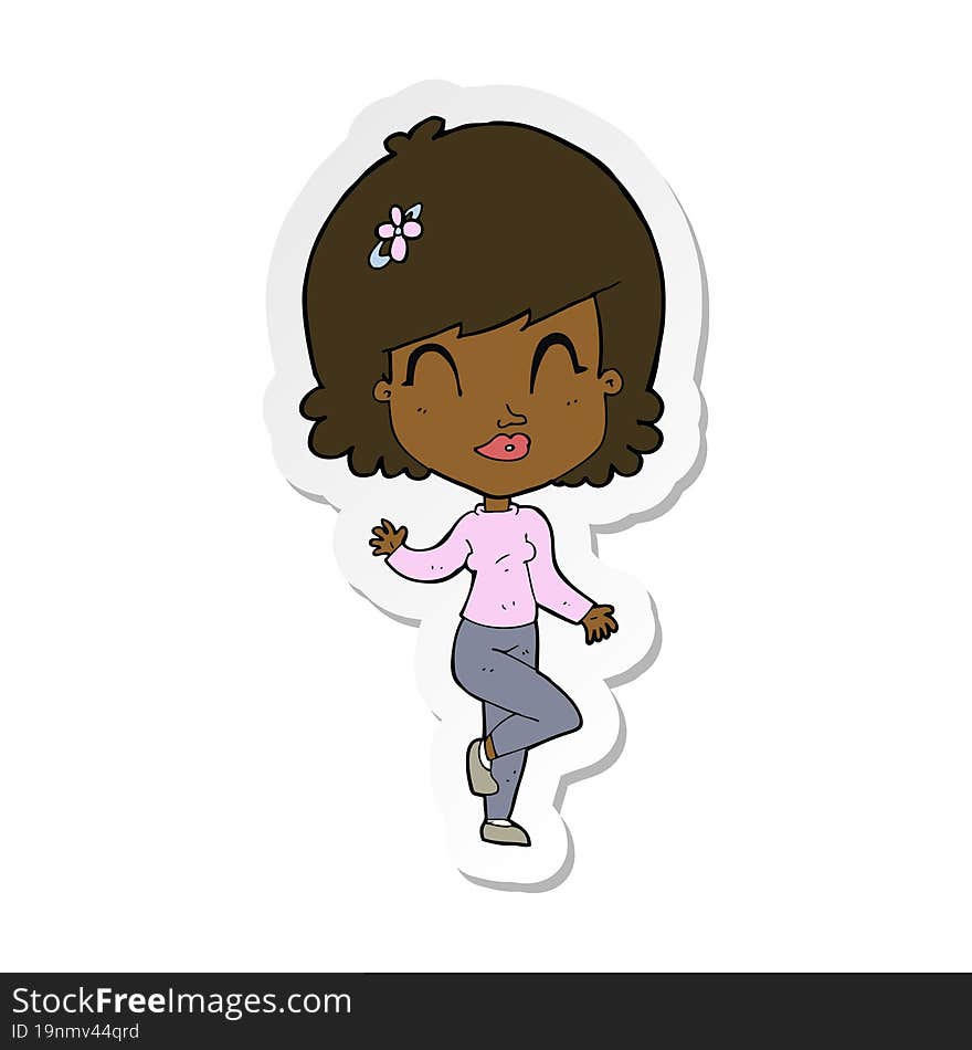 sticker of a cartoon pretty woman dancing