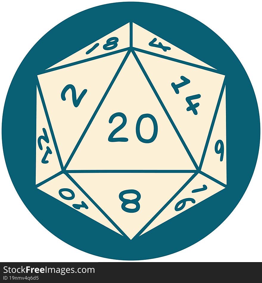 Natural 20 D20 Dice Roll Illustration