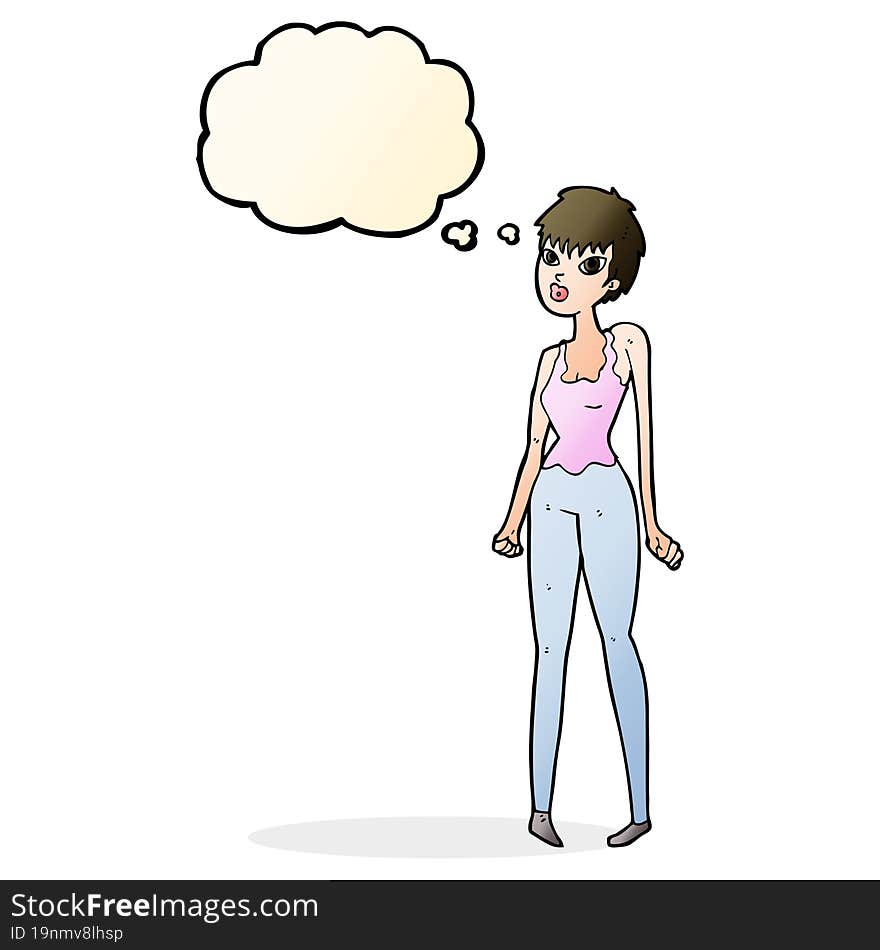 cartoon pretty woman  with thought bubble