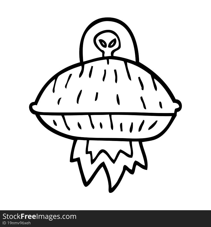 line drawing cartoon alien spaceship