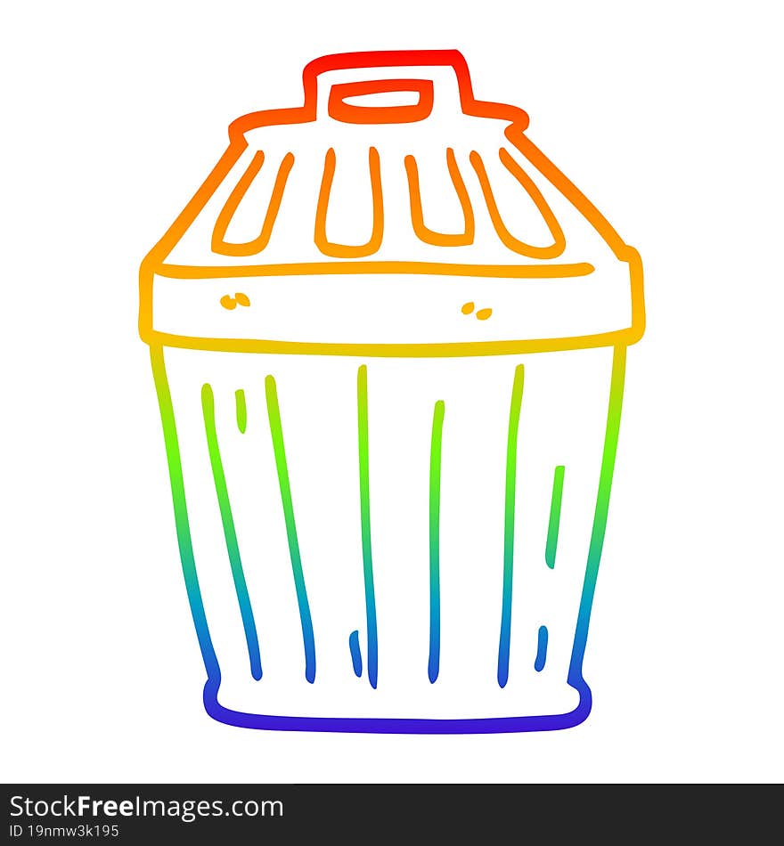 rainbow gradient line drawing of a cartoon waste bin