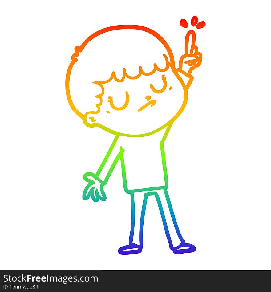 Rainbow Gradient Line Drawing Cartoon Grumpy Boy