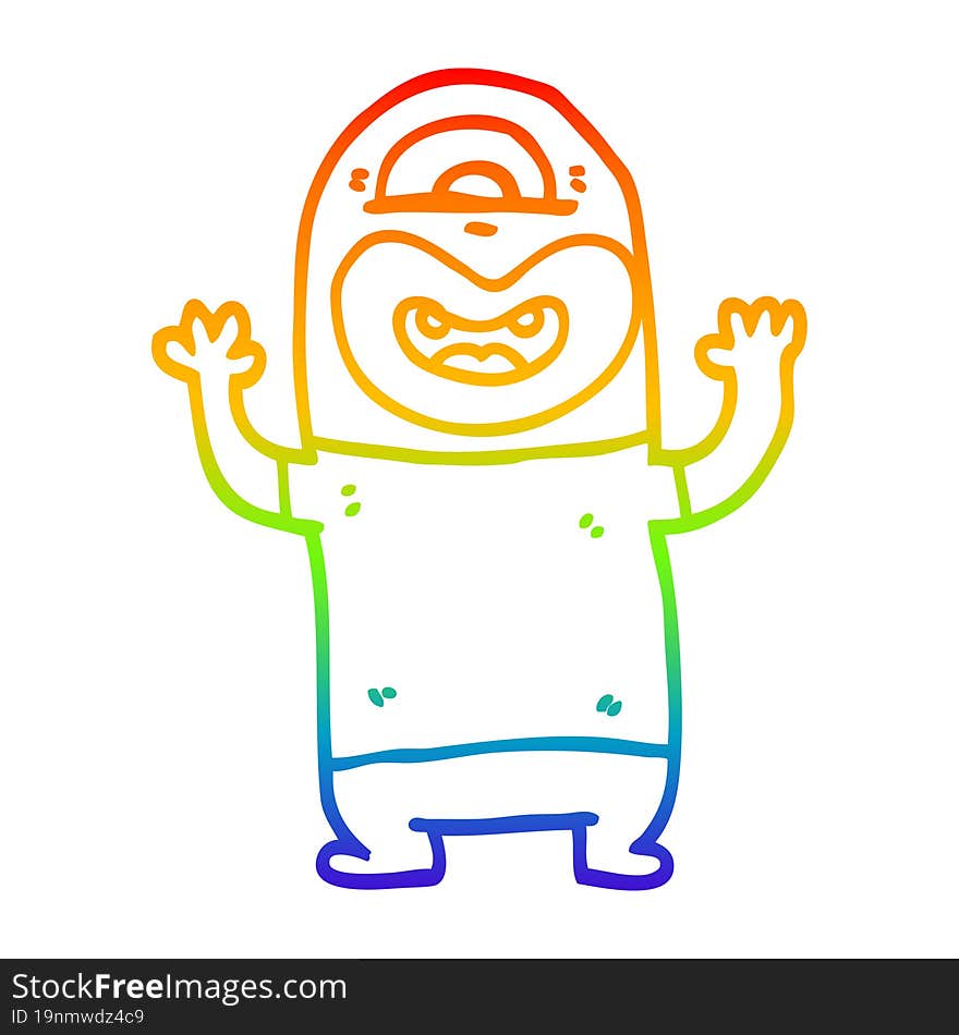 rainbow gradient line drawing of a cartoon alien monster