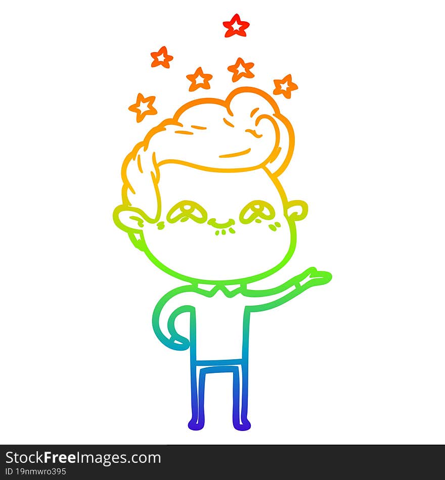 Rainbow Gradient Line Drawing Cartoon Excited Man