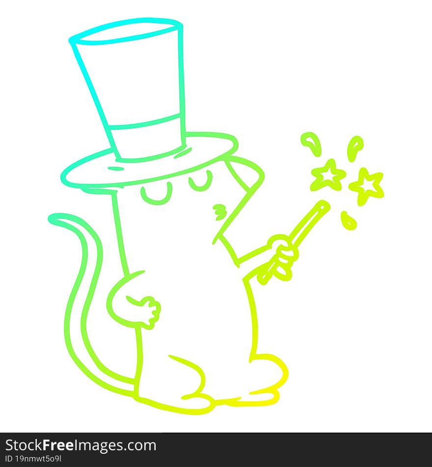 cold gradient line drawing of a cartoon mouse magician