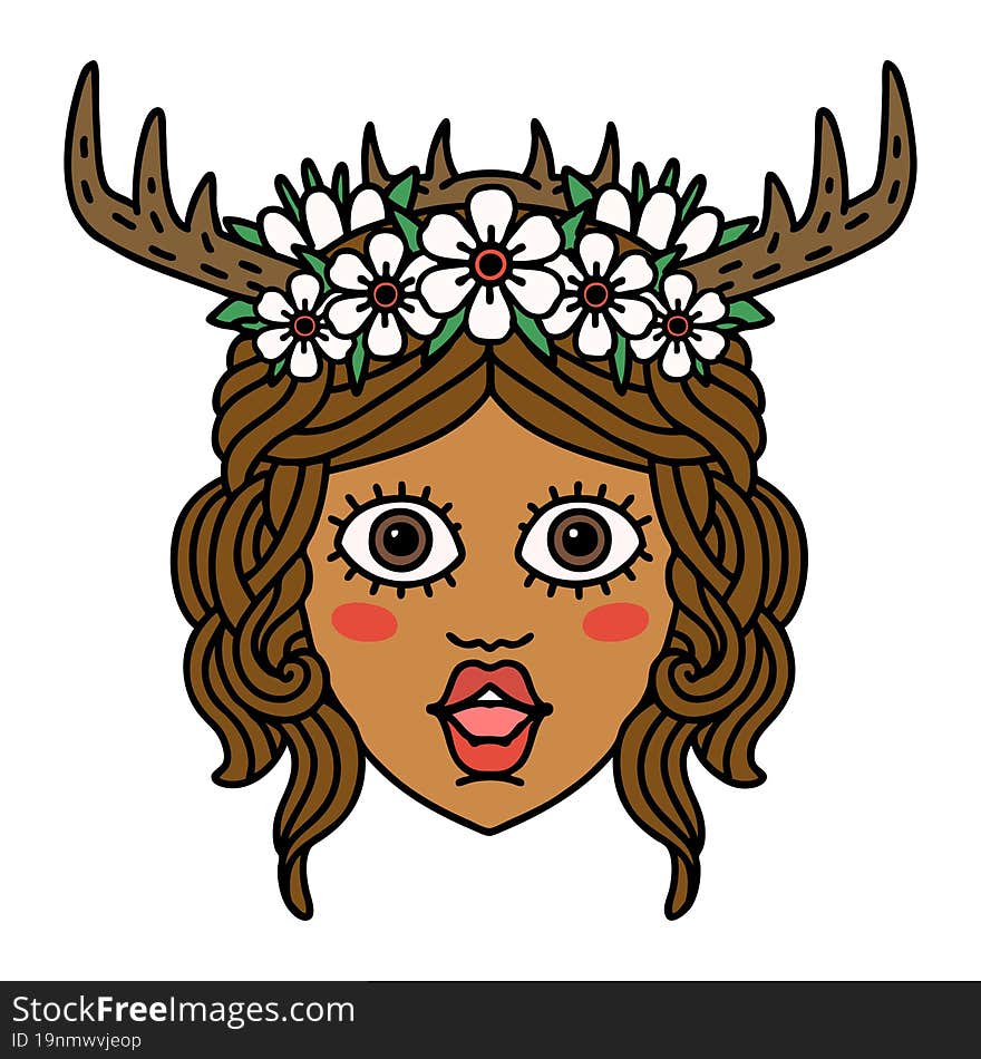 Retro Tattoo Style human druid character face. Retro Tattoo Style human druid character face