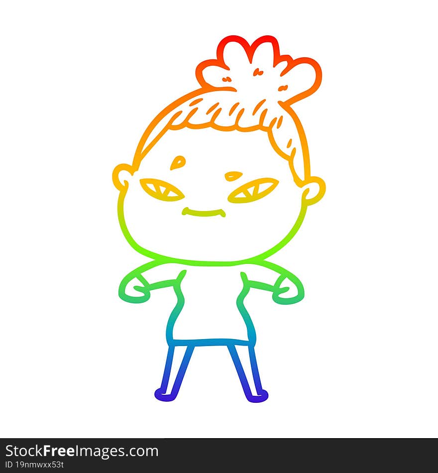 rainbow gradient line drawing of a cartoon woman