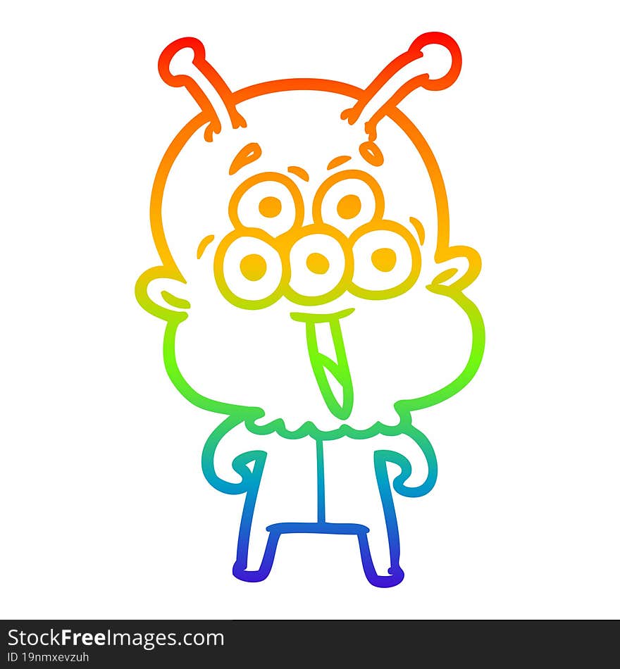 rainbow gradient line drawing of a happy cartoon alien