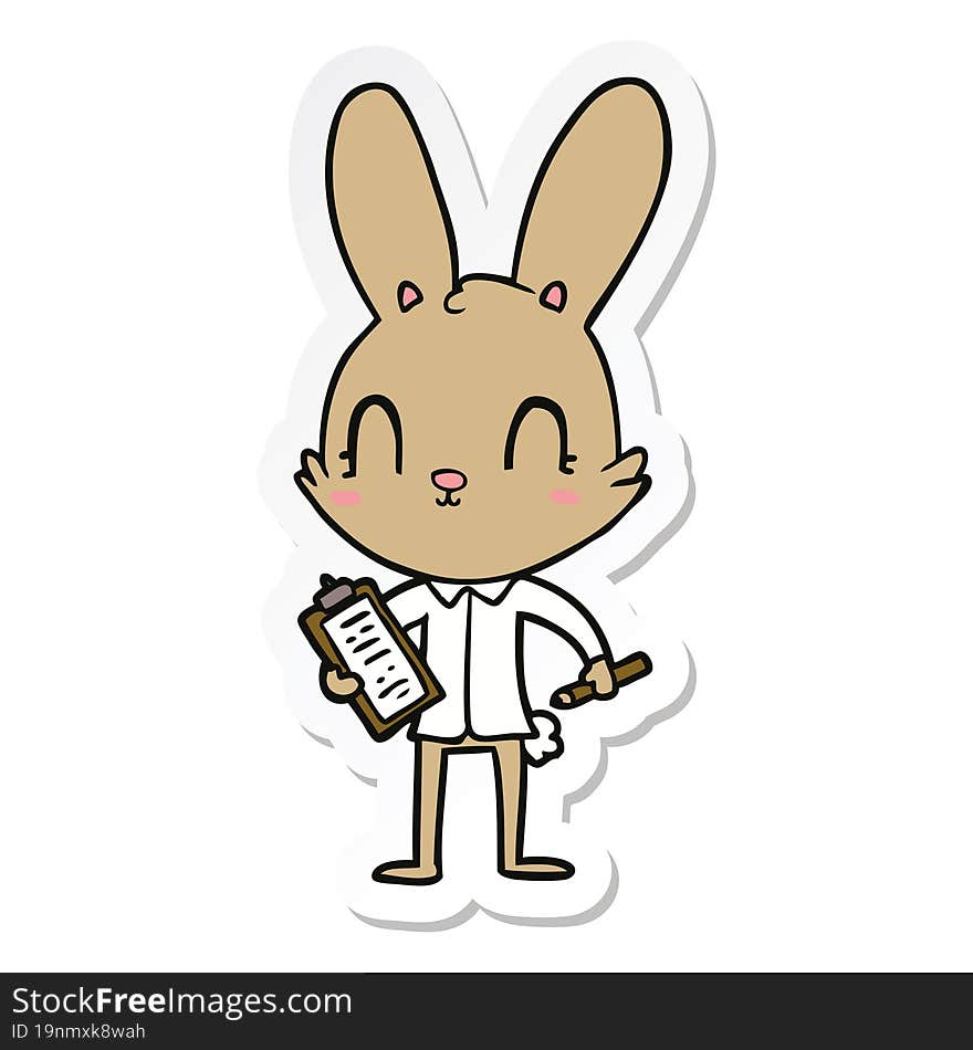 Sticker Of A Cute Cartoon Rabbit With Clipboard