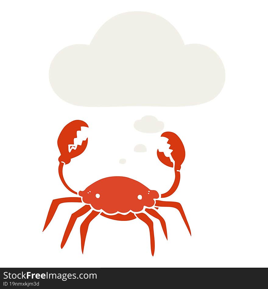 cartoon crab and thought bubble in retro style