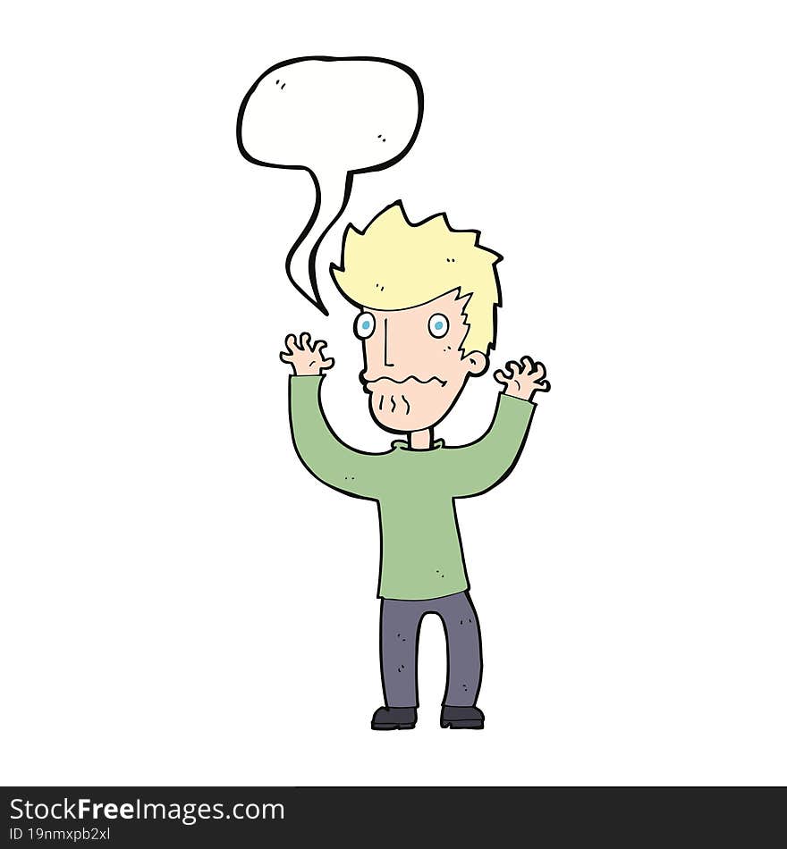 cartoon frightened man with speech bubble