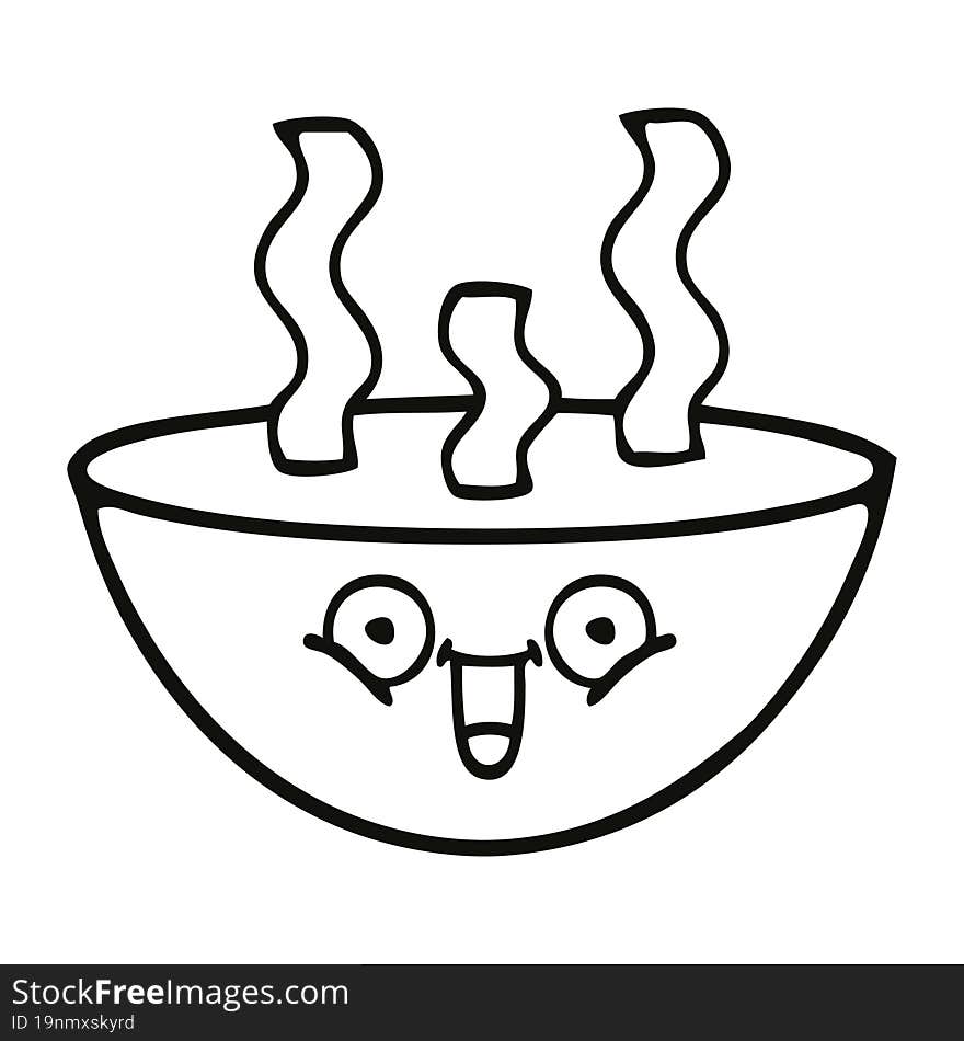 Line Drawing Cartoon Bowl Of Hot Soup