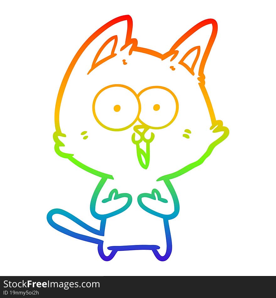 Rainbow Gradient Line Drawing Funny Cartoon Cat