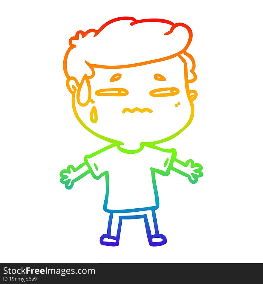 rainbow gradient line drawing cartoon anxious man