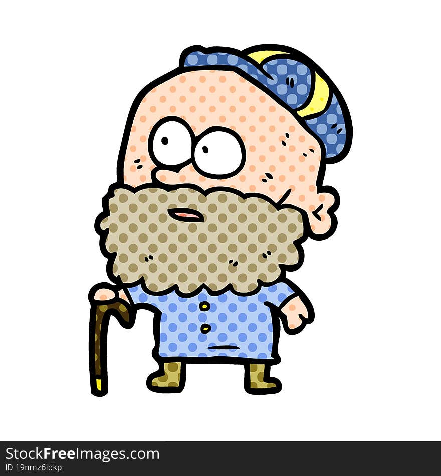 old cartoon man with walking stick and flat cap. old cartoon man with walking stick and flat cap