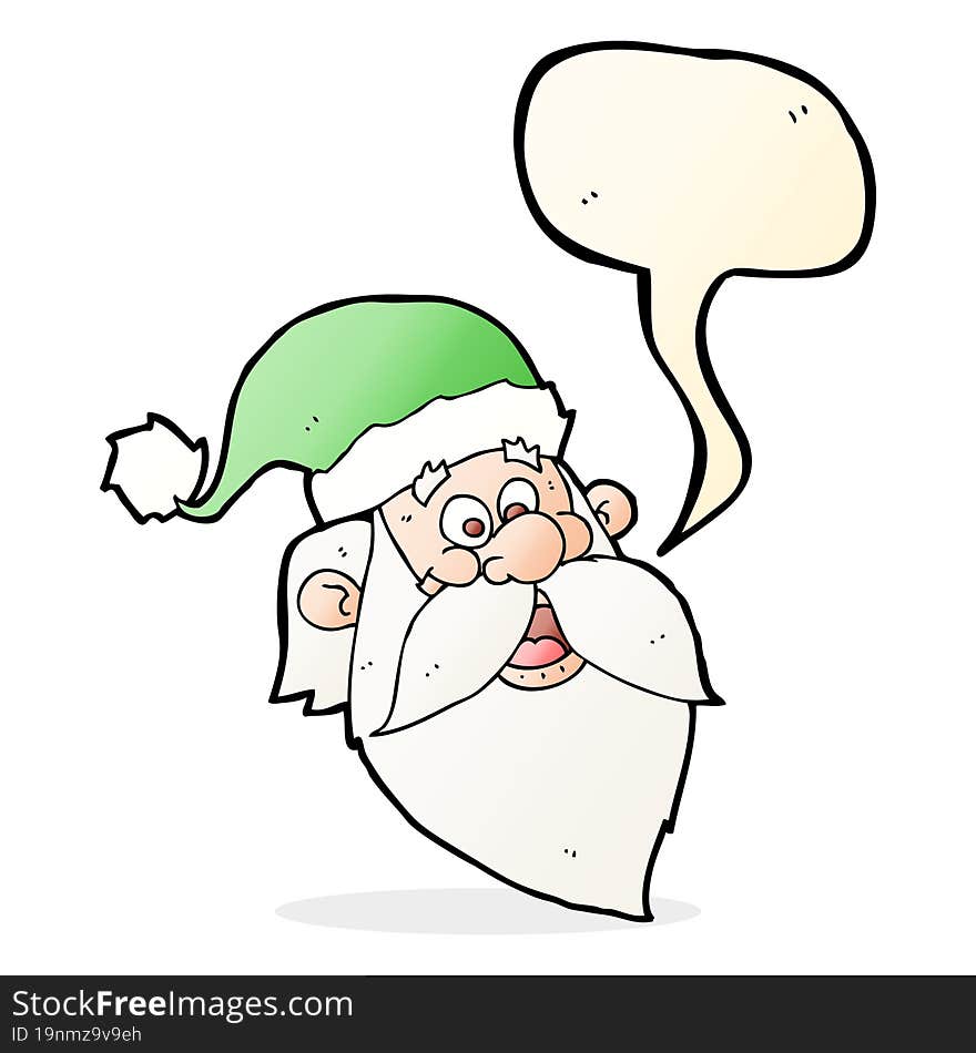 cartoon jolly santa claus face with speech bubble