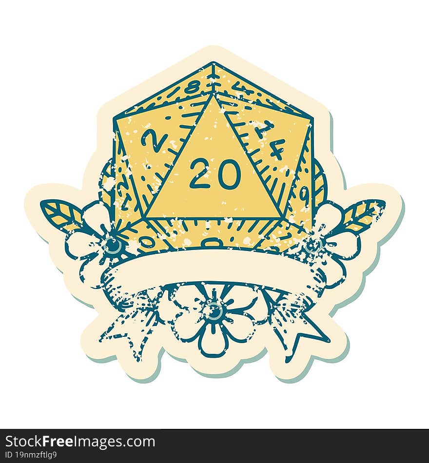 natural 20 critical hit D20 dice roll illustration