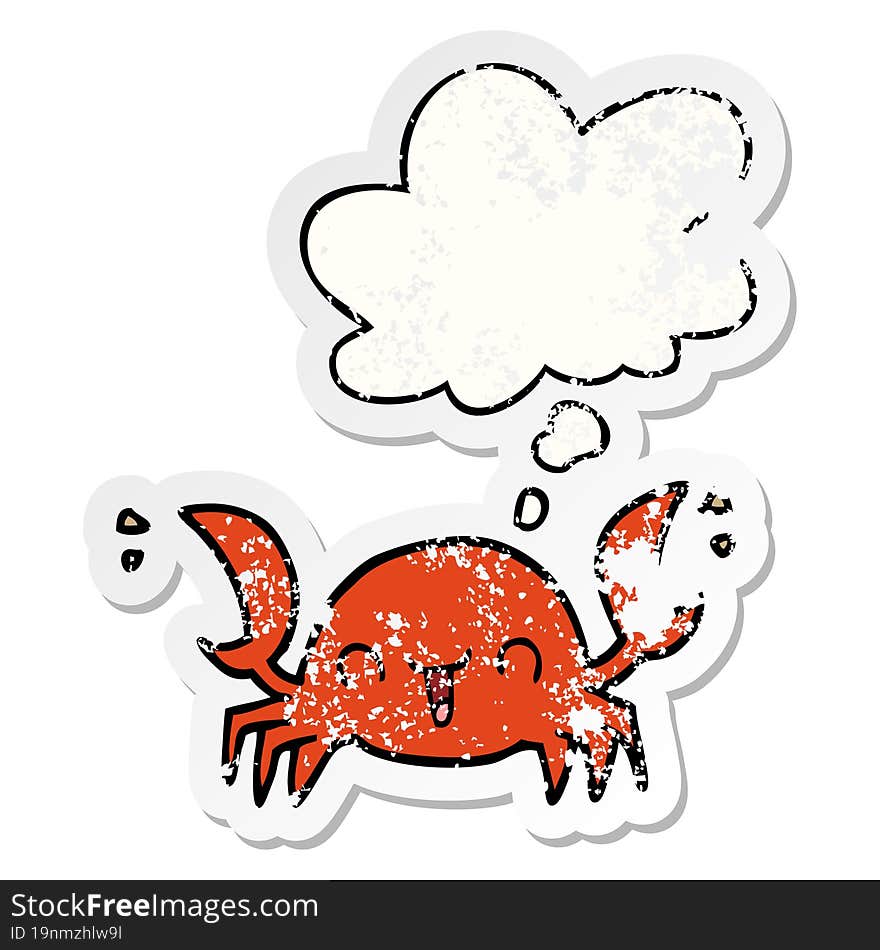 cartoon crab and thought bubble as a distressed worn sticker