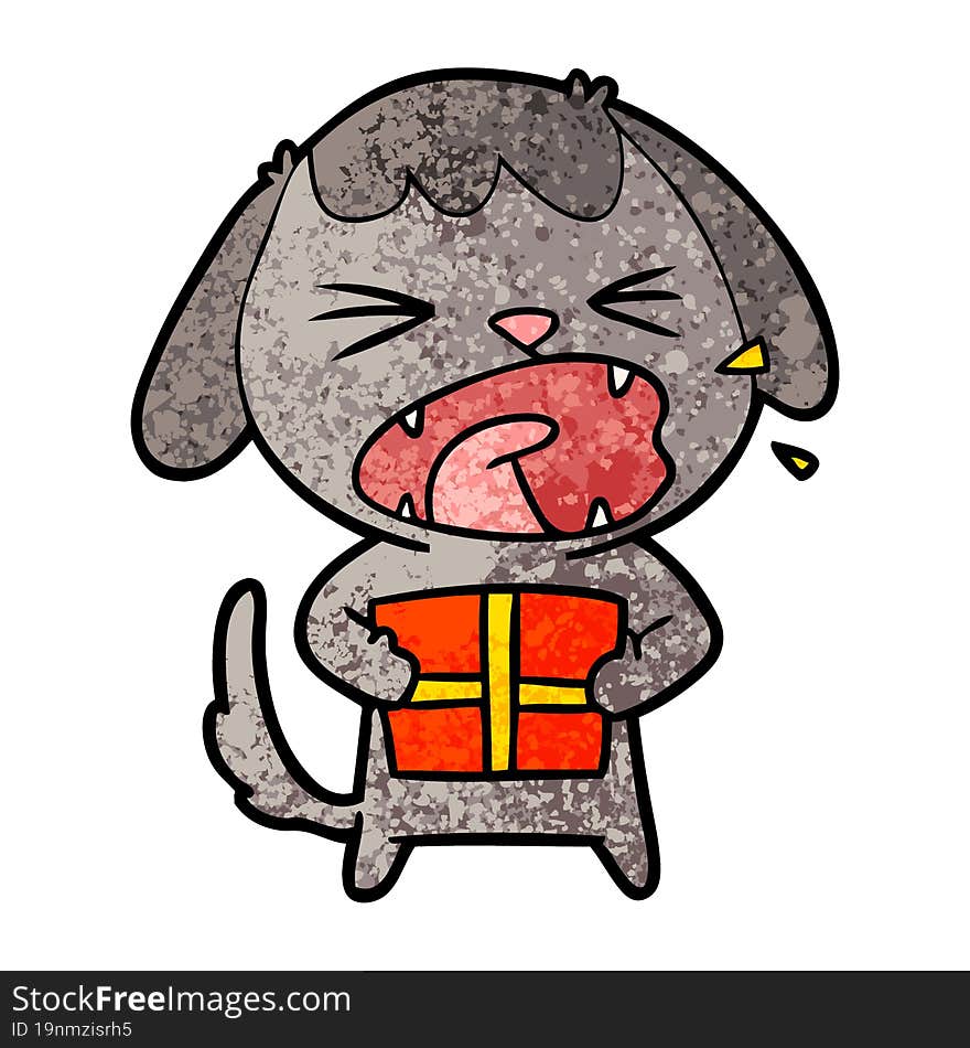 cute cartoon dog with christmas present. cute cartoon dog with christmas present