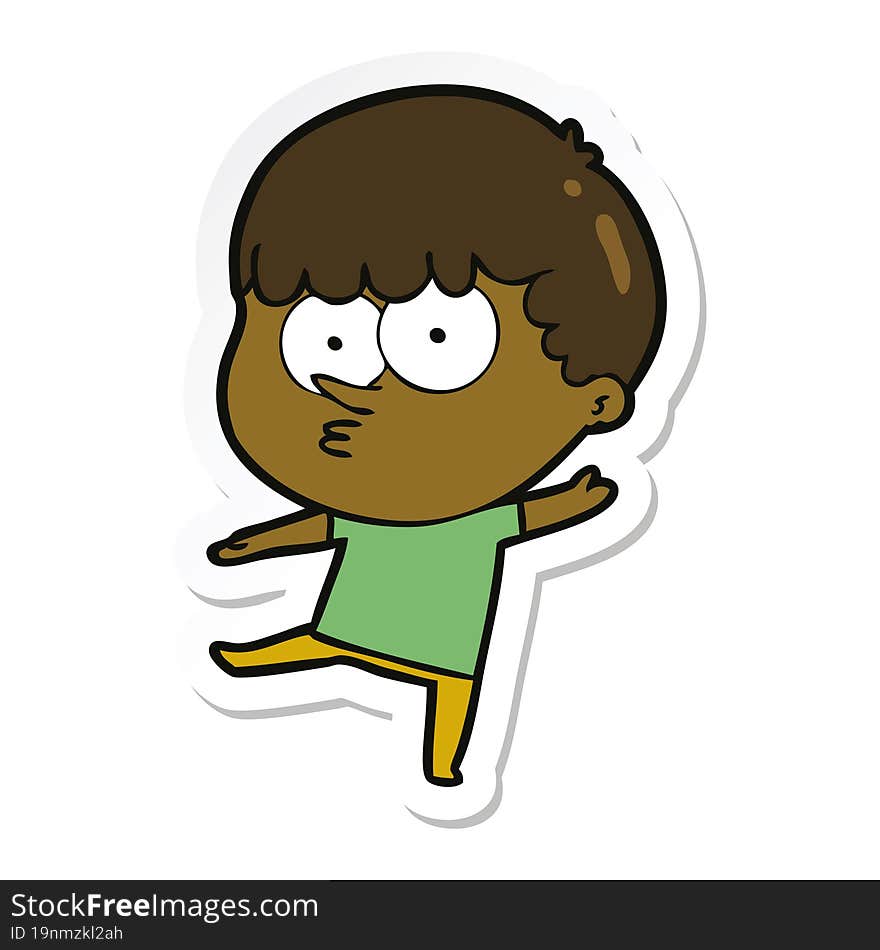 sticker of a cartoon curious boy