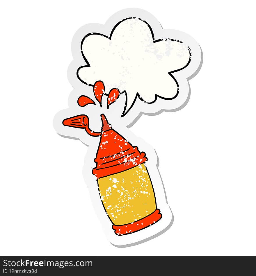 cartoon ketchup bottle and speech bubble distressed sticker