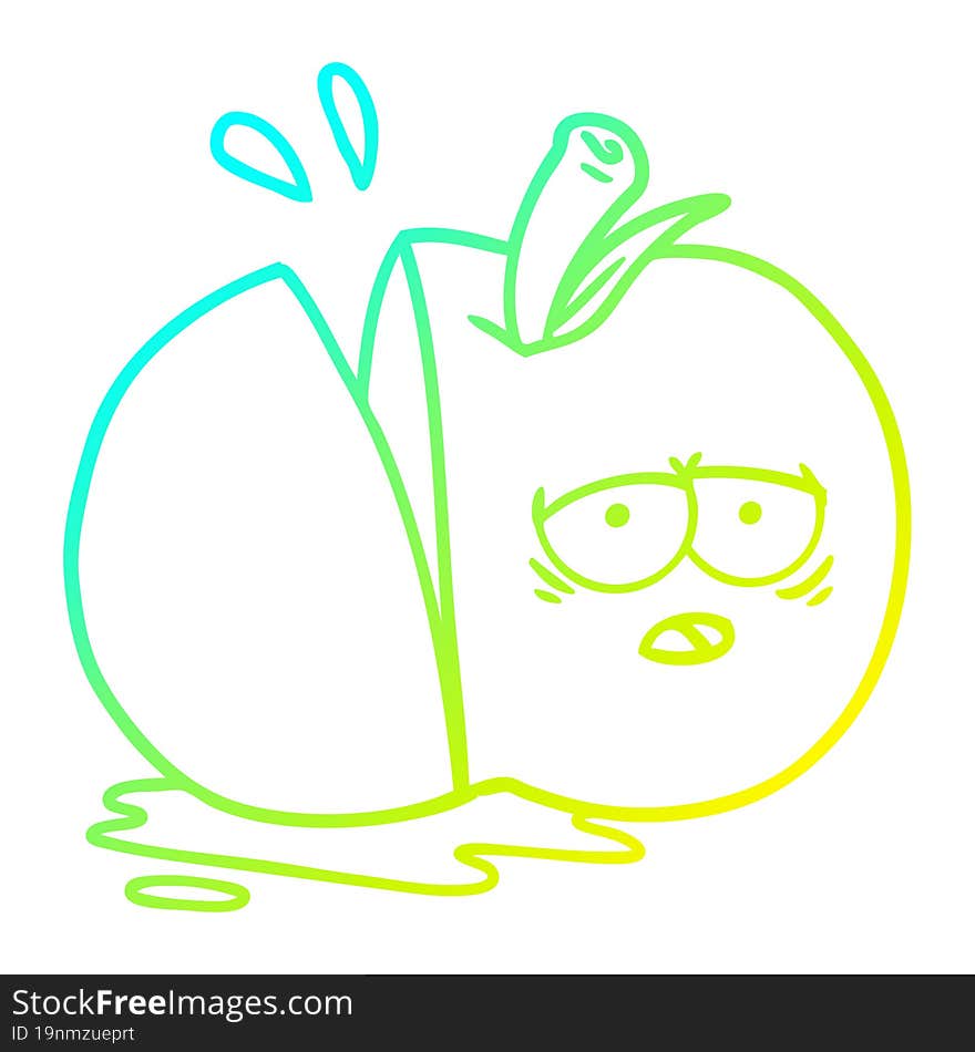 cold gradient line drawing cartoon sliced apple