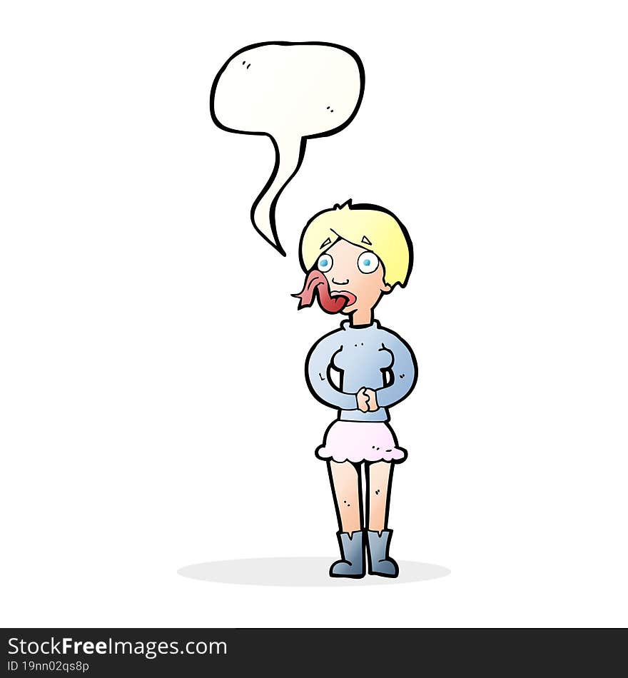 cartoon woman with snake tongue with speech bubble