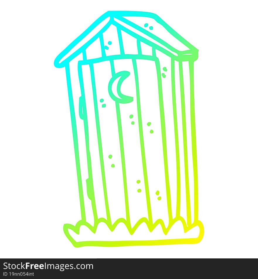 cold gradient line drawing of a cartoon old outdoor toilet