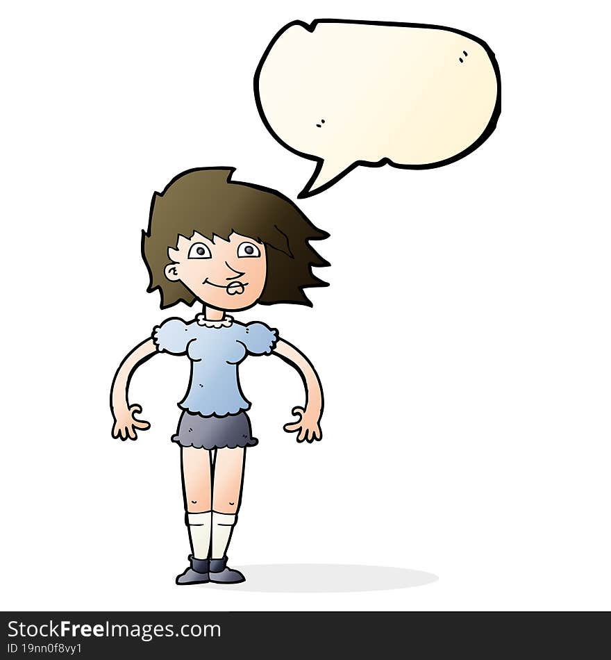 cartoon happy woman with speech bubble