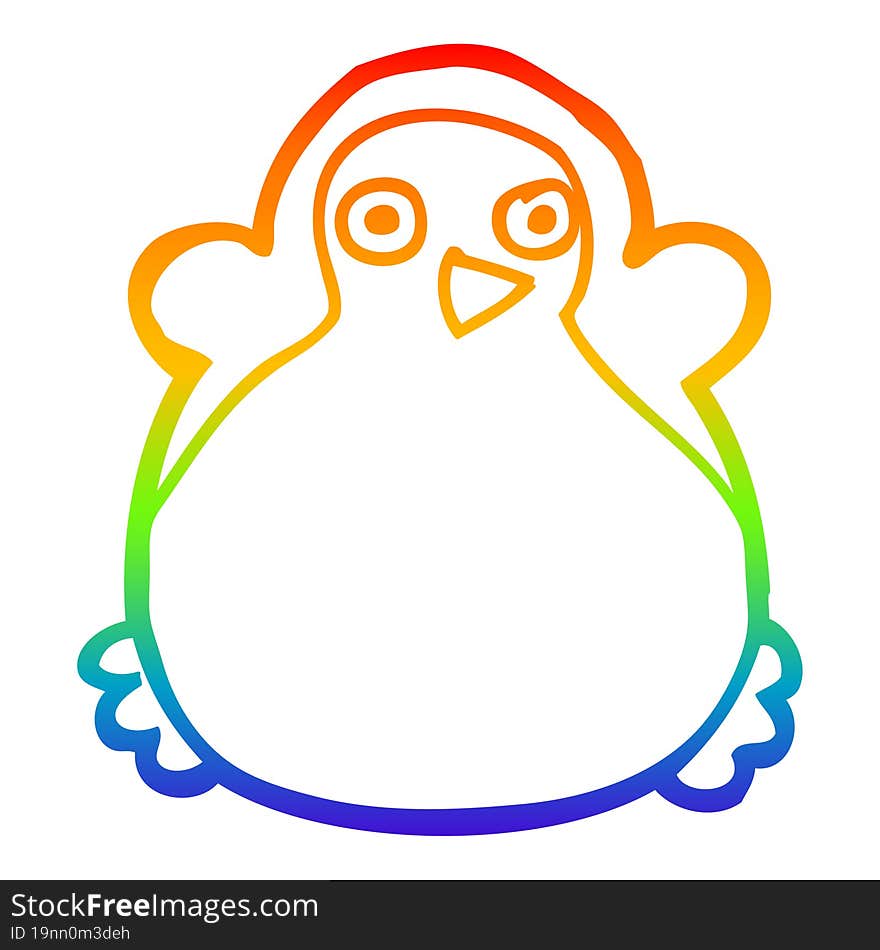 rainbow gradient line drawing cartoon penguin