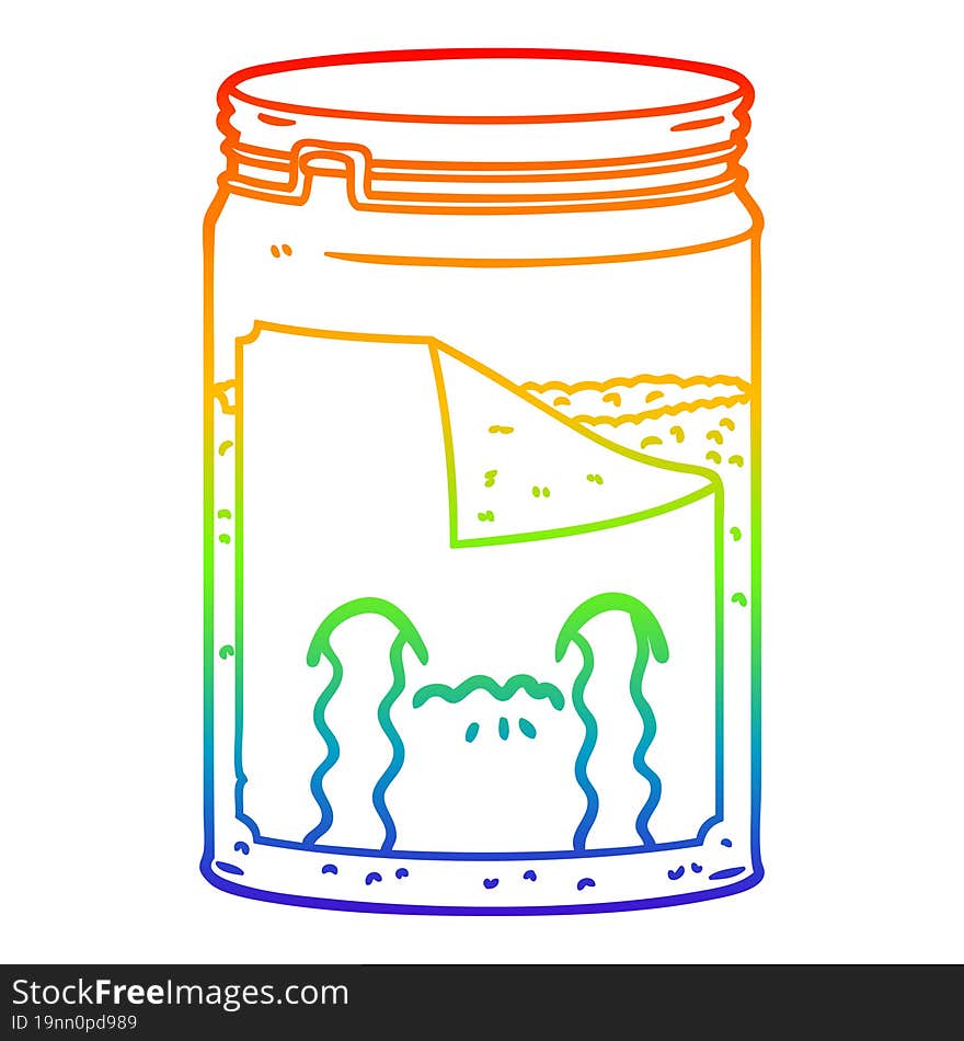 rainbow gradient line drawing of a cartoon glass jar crying