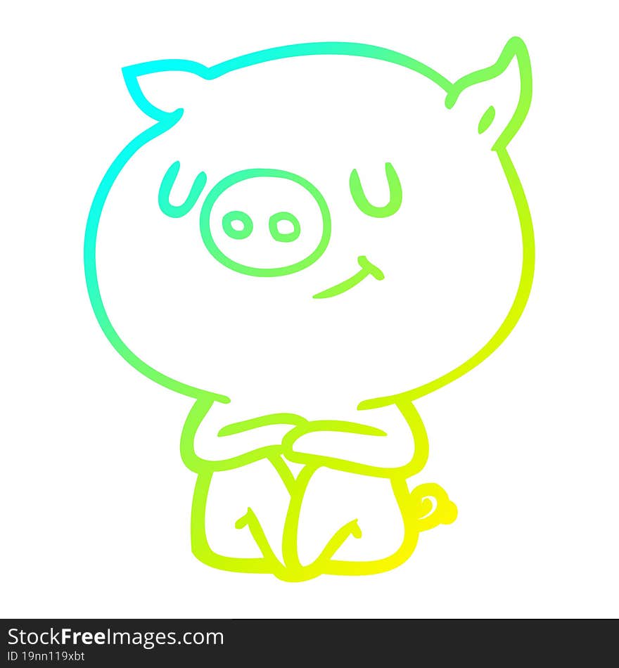 cold gradient line drawing of a happy cartoon pig