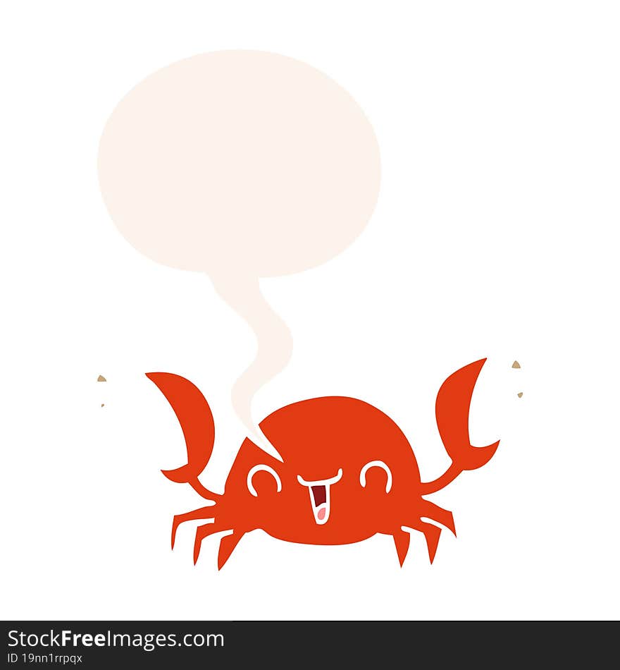 cartoon crab and speech bubble in retro style