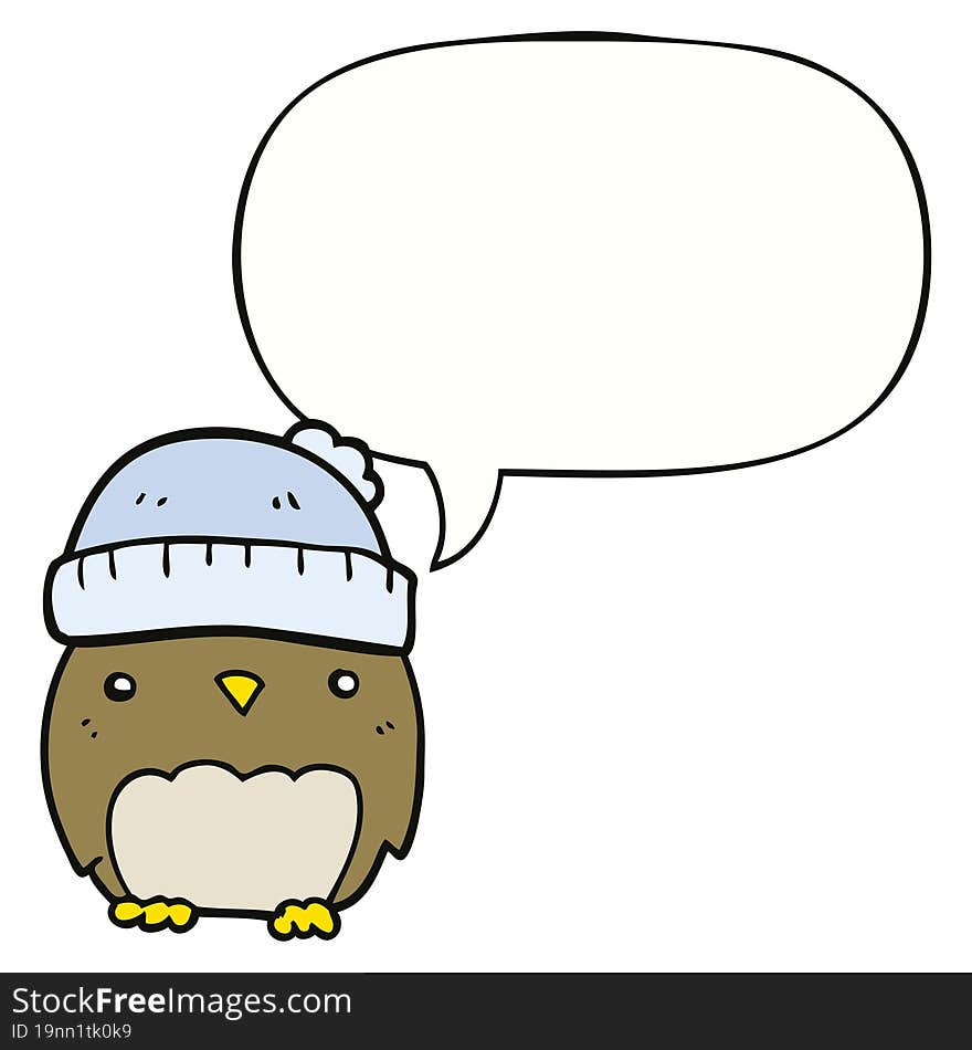 cute cartoon owl in hat and speech bubble