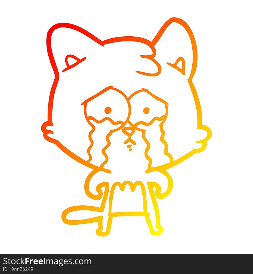 warm gradient line drawing of a cartoon crying cat