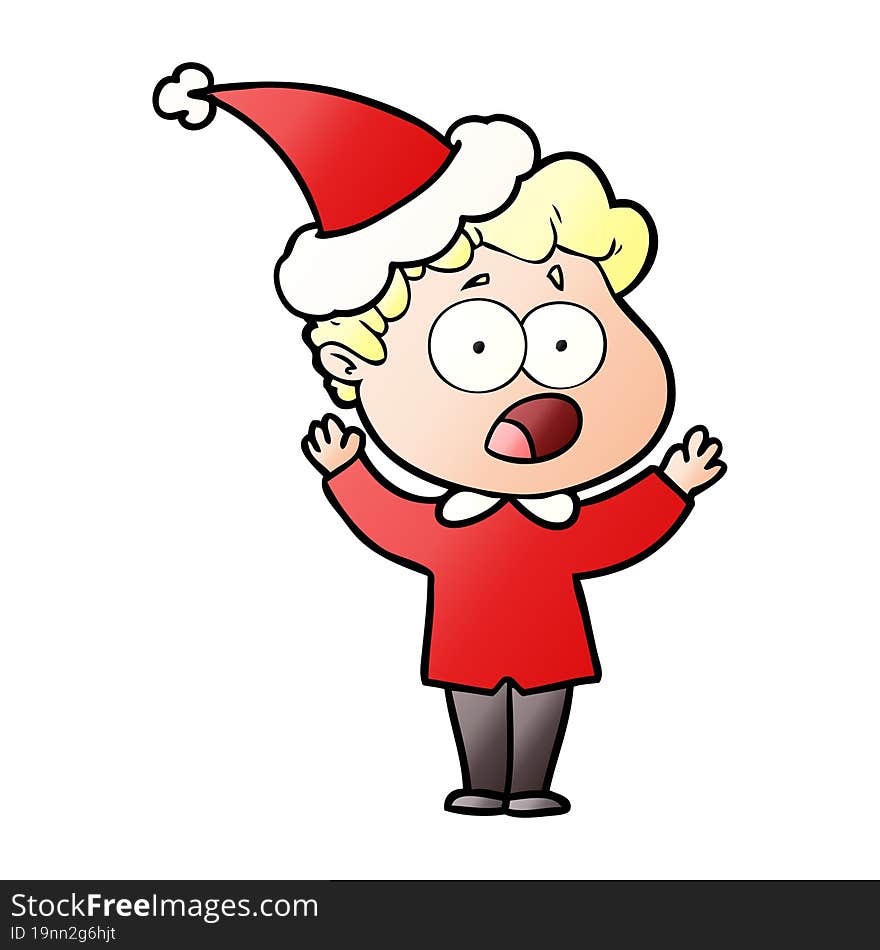 gradient cartoon of a man gasping in surprise wearing santa hat