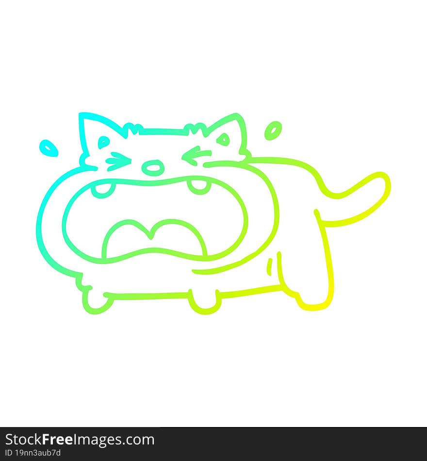 cold gradient line drawing cartoon crying cat