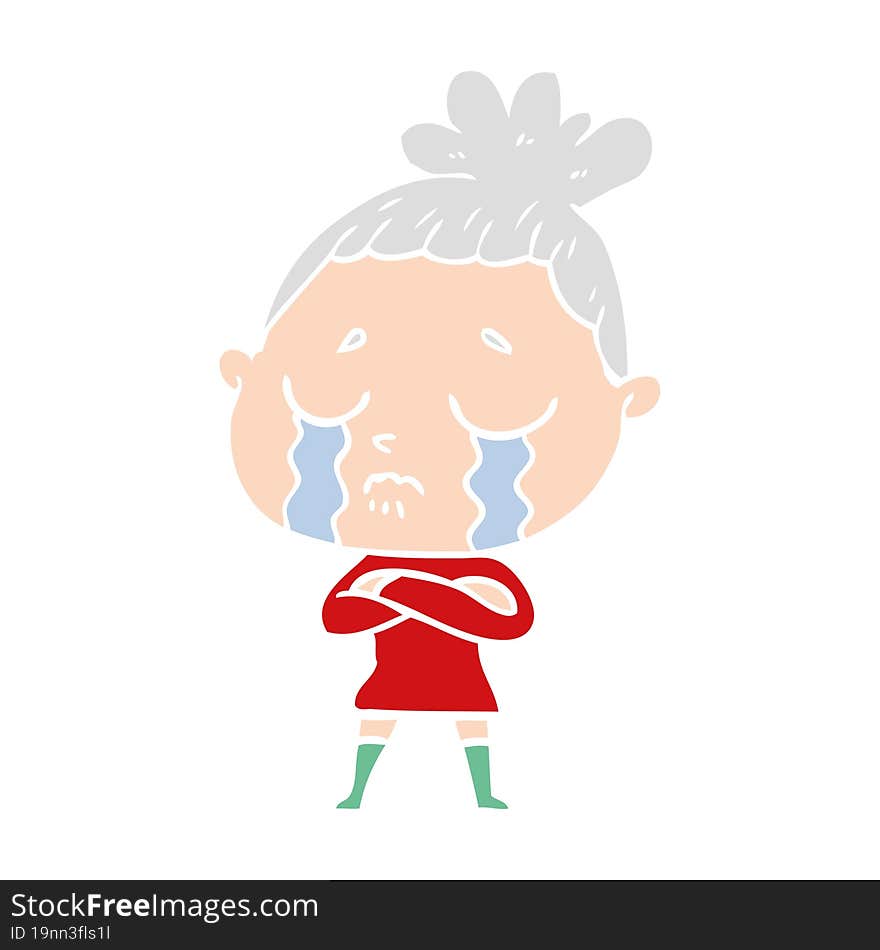 flat color style cartoon crying woman