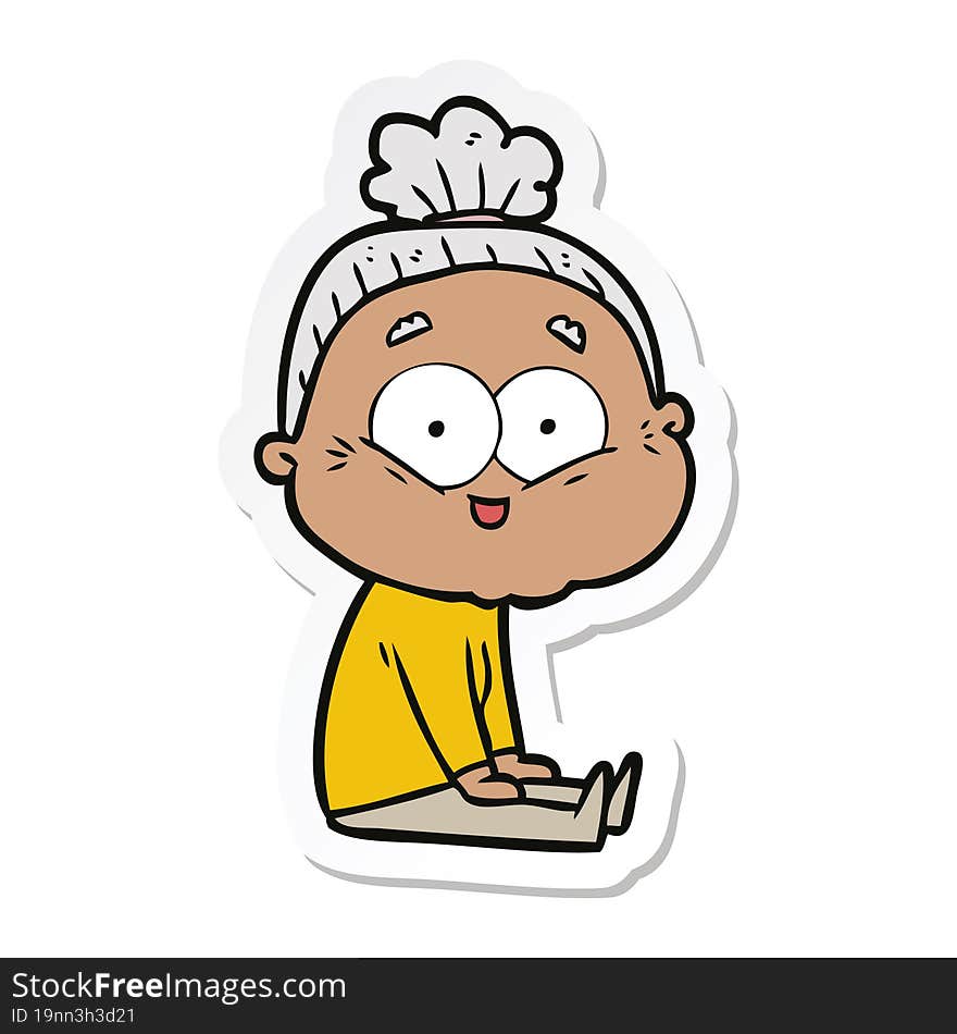 sticker of a cartoon happy old woman