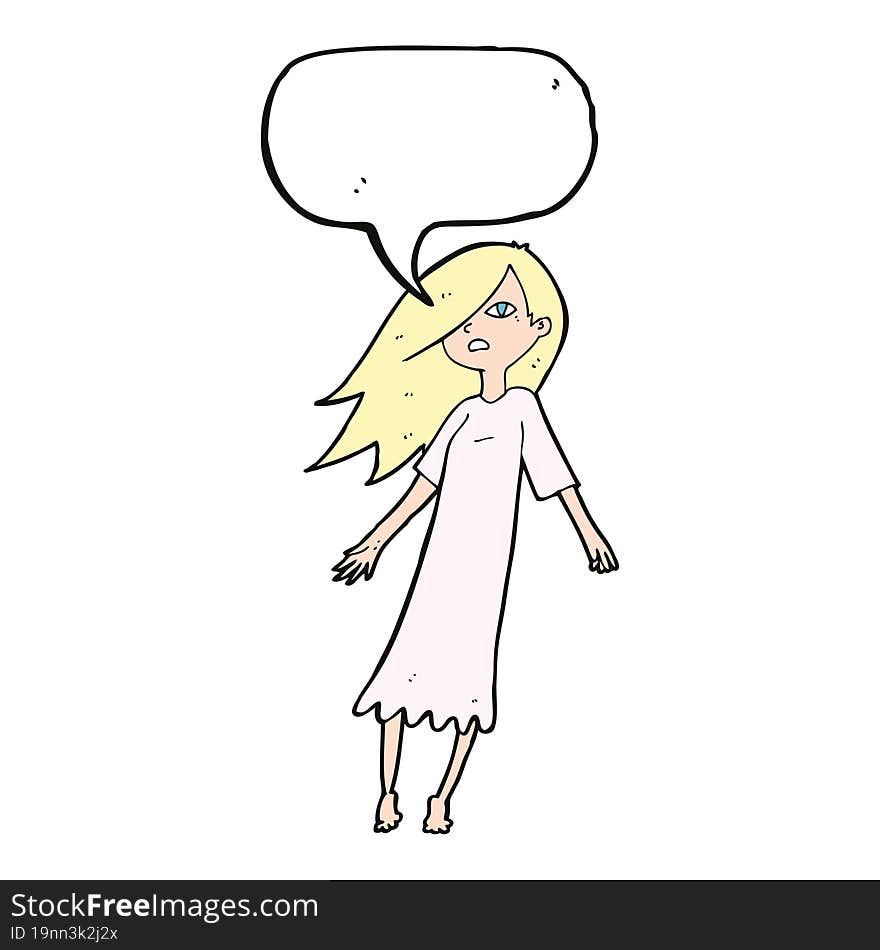 cartoon ghost like girl with speech bubble